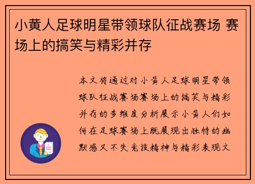 小黄人足球明星带领球队征战赛场 赛场上的搞笑与精彩并存